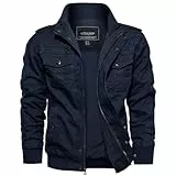 EKLENTSON Herren Outdoorjacke Männer Cargo Jacke Stehkragen Reißerschluss Multitaschen (XL, Navy)