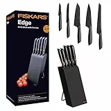 Fiskars Design-Messerblock mit 5 Messern, Breite: 15,5 cm, Höhe: 37 cm, Birkenholz, Schwarz, Edge, 1003099