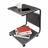 Seville Classics Beistelltisch für Wohnzimmer, Sofa, Schlafzimmer, TV-Tablett, Kaffee mit Seitentasche und Nachttisch aus MDF-Holz, C-förmig (40 cm), Eschenholz