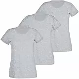3er Pack Damen T-Shirt Rundhals Baumwolle (XL, Grau)