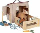 small Foot Spielset Pferd mit Stall und Zubehör in der Tasche, Plüschpferd mit vielseitiger REIT- und Pflegeausstattung, für Kinder ab 2 Jahren, 12731, 12-TLG