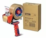 tesa 6500 Industrial Handabroller - Geräuscharmer Klebebandabroller für laute Packbänder - Sicherheitsklinge, verstellbare Bremse, Low Noise