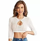 Funspread Damen Dirndl Bluse Spitze - Weiß Dirndlbluse Langarm Dirndlblusen Tracht Bluse für Oktoberfest 38