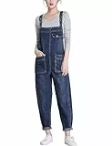 Vanchenl Damen Casual Loose Denim Latzhose Bib Verstellbare Jean Overalls Romper Jumpsuit Harem Hosen (Dunkelblau,M)