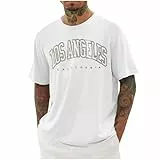 UHouse T-Shirts für Herren Oversized Sommer Tshirt Mode Los Angeles Basic T Shirt Männer Bekleidung Junge Longshirt Tee Shirts Baumwolle Streetwear Oberteile Weiß XL