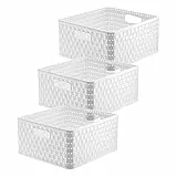 Rotho Country 3er-Set Aufbewahrungsbox Rattan-Optik, Kunststoff (PP) BPA-frei, Weiss, 14l, (32,8 x 30 x 16 cm)