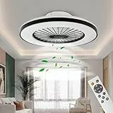 BKZO Moderne LED-Deckenleuchte mit Ventilator, Deckenventilator mit Lampe, 24 Ventilationsgeschwindigkeiten, stufenlos dimmbares Licht für Wohnzimmer, Schlafzimmer, Büro, 3000-5500K, (schwarz)