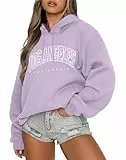 Tomwell Oversized Hoodie Damen Los Angeles Pullover Winter Kapuzenpullover Langarm Sweatshirt Casual Hoody mit Kapuze A Violett M
