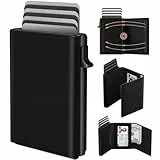 dwnkove Kartenetui Herren, Slim Wallet mit Magnetverschluss, Pop-Up Smart Wallet und Kreditkartenetui aus Leder für 9 bis 14 Karten, Wallets for Men and Card Holder (Minimalist Wallet, Schwarz)