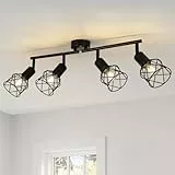 FORCOSO Deckenstrahler Schwarz Schwenkbar 350°, Spots Deckenleuchte 4 Flammig Metall Deckenlampe Strahler, E14 Industrial Deckenspots, Vintage Decke Küchenlampe Küche Wohnzimmer Flur Wand Lampe