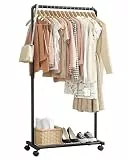 Sakugi Kleiderständer - Kleiderständer auf Rollen, Kleiderstange mit Aufbewahrungsgitter, Robuster Metall-Garderobenständer für Kleider, Kleider, Pullover, Mäntel, Clothes Rack (Schwarz, Mittel)