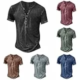UHouse Tshirt Herren Henley Shirt Baumwolle T-Shirts Sommer Oversize Kurzarmshirt mit Knopfleiste Leichte Sommershirt Kurzarm Mode Tee Top Große Größen Longshirt Dunkelgrau 4XL