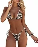 RXRXCOCO Sexy Brazilian Bikini Damen Set Triangel String Oberteil Bikini Tanga Bademode Leopard Size M