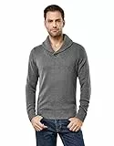 Vincenzo Boretti Herren-Pullover Schalkragen Slim-fit tailliert Strick-Pullover einfarbig Baumwolle-Mix edel elegant warm dick Grob-Strick für Business oder Casual dunkelgrau S