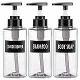 Segbeauty Seifenspender, 3 Stück 300 ml Shampoo Flaschen, Pumpspender Kunststoff Nachfüllbare, Duschgel Spender mit Etiketten, Seifenspender Set für Küche und Badezimmer, Transparent