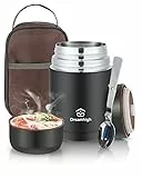 Dreamhigh® Thermobehälter für Essen 800 ml, Edelstahl Warmhaltebehälter Speisegefäß für Essen, Thermoskanne Essen Auslaufsicher, inkl. Löffel, 12 Stunden Heiß, 12 Stunden Kalt (Schwarz)