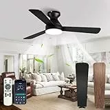 LXPWHR Deckenventilator mit Beleuchtung und Fernbedienung 107cm, Deckenventilator mit Licht Dimmbare LED, 3 Flügel, 6 Stufen, Leiser DC-Motor, Wendeflügel für Schlafzimmer und Wohnzimmer, Schwarz