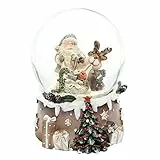 Dekohelden24 Schneekugel Weihnachtsmann mit Elch auf aufwendig verziertem Sockel, Maße L/B/H: 6,5 x 6,5 x 9 cm Kugel Ø 6,5 cm.
