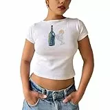 Y2k Top Damen T-Shirt Baby Tees Shirt Y2k Crop Top Kurzarm Slim Fit Weisses Tshirt E-Girls Vintage Oberteile Streetwear Cute Tops Teenager Mädchen (DE/NL/SE/PL, Alphanumerisch, S, Regular, Kurz, F)