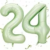 Luftballon Zahlen 24 Salbei Grün, 40 Zoll Avocadogrün Luftballon 24, Avocado Grün Zahlenballon 24 Helium Ballon Folienballon 24. Geburtstagsdeko for Männer Frauen 24.Geburtstagsparty Jubiläum