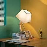 ELINKUME Kreative Roboter Schreibtischlampe, Dimmbar, Kann Bücher setzen Holz Nachttischlampe mit Stoff Lampenschirm E27 Schraube für Kinder Schlafzimmer Büro Wohnzimmer Dekorative Beleuchtung