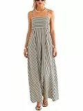 CUPSHE Damen Maxikleid Ärmellos Mit Spaghettiträgern Fließend Sommer Freizeit Gestreift Mit Taschen Schwarz XL