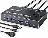 USB 3.0 Switch 4 PC,MLEEDA USB Switch 4 In 4 Out,USB KVM Umschalter für Tastatur Maus Drucker,mit kabelgebundener Fernbedienung und 4 USB 3.0-Kabel