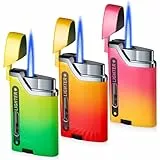 3 STK Sturmfeuerzeug Jetflamme, Sturmfeuerzeug Gas Nachfüllbar Feuerzeug Sturmfeuerzeugs mit Sichtbarem Fenster Winddicht Jet Feuerzeugs Gasfeuerzeug für Küche/Camping, Gradient(Ohne Gas)