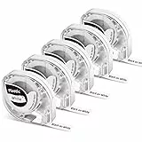 5x Phomemo P12&P12-Pro Etikettenband Original 12mm x 4m Schwarz auf Weiß Q5-TB231 Wasserfestes Kunststoff Selbstklebendes Etikettenband für Phomemo P12/P12-Pro/LT12 Etikettendrucker