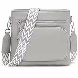 Snmoec Handtasche Damen mittelgroß umhängetasche Damen Handy Crossbody Bag Leder PU damentaschen mit breitem Gurt Handtasche Grau