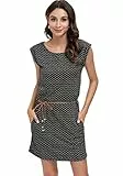 DOTIN Damen Sommerkleid Kurzarm Strandkleid Freizeitkleid Waves Tshirt Minikleid Jersey Kleid, Dunkelgrau, XL