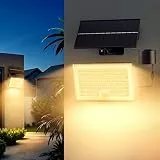 Realky Solarlampen für Außen mit Bewegungsmelder, IP65 Wasserdichte Solar Strahler mit 5m Kabel für Garage, Garten, Hof, Stufen, Haustüren-1 STÜCK Warmweiß
