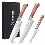 YOTSUBA Messerset, Küchenmesser Set 3-tlg aus Hochwertigem Carbon Edelstahl, Ultra Scharfes Messer Set mit Chefmesser Santokumesser Allzweckmesser
