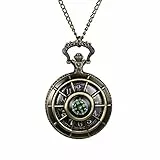 JewelryWe Taschenuhr Herren Damen mit Hohlen Kompass Quarz Analog Uhr mit Kette Halskette Bronze