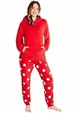 CityComfort Schlafanzug Damen Lang mit Kapuze, Pyjama Damen Set aus Flauschigem Fleece, Geschenke für Frauen & Teenager (Rot, L)