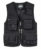KTWOLEN Herren Anglerweste Sommer Leicht Schnelltrockenweste Funktionsweste Outdoor Fotografie Hundesport Weste Ärmellos Safari Weste mit Viele Taschen, Schwarz, M