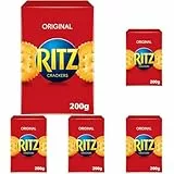 RITZ Cracker 1 x 200g I Salzgebäck Einzelpackung I Knabbergebäck I Fein gesalzene Snack-Cracker (Packung mit 5)