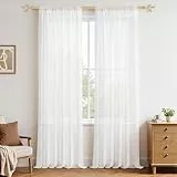 MRTREES Vorhang Transparente Weiß Gardinen mit Store 243X137cm(HXB) 2er Set Halbtransparente Voile Gardinen Weiss Vorhang Wohnzimmer modern Kurz für Küche, Kinderzimmer, Wohnzimmer und Schlafzimmer
