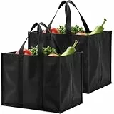 2-teilige schwarze wiederverwendbare Lebensmitteltaschen Einkaufstasche Einkaufstasche mit Griffen Faltbare waschbare Ständer aufrecht verstärkte Tasche mit Griff-Halten Extra groß für das tägliche Le
