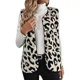 Teddy Weste Damen Elegant Ärmellose Weste Leoparden Oberteil Teddy Jacken Leoprint Fleece Teddyweste