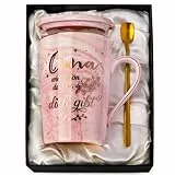 Doublewhale Oma Geschenk Geburtstag, Geschenk für Oma, Geschenke für Großmutter zum Muttertag Weihnachten, 14 Oz Rosa Marmor Kaffeetasse mit Goldener Druckgrafik, Deckel, Löffel, Edle Geschenkset