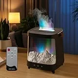 Aroma Diffuser für Ätherische Öle mit Schneelandschaft 200ml, 2/4/8h Timer Luftbefeuchter mit 7 Farben LED Licht Flammen Diffusor mit Fernbedienung für Schlafzimmer, Büro, Yoga