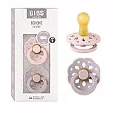 BIBS Boheme Schnuller 2er-Pack. BPA-frei, Kirschform Nippel. Naturkautschuk/Latex, Hergestellt in Dänemark. 0-6 Monate (2er Pack), Blossom/Dusky Lilac