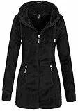 Sublevel Damen Teddyfleece-Jacke Mantel LSL-357 mit Kapuze Black XXL
