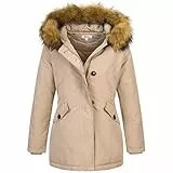 Elara Damen Jacke Winterparka Mantel Kunstfell Chunkyrayan 20401 Dunkelbeige 34 (XS)