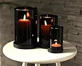 CeleBig® Windlicht 1er Set (3 Gläser) Mit Meereslicht-Effekt | Lichtermeer | Kerzenhalter | Glaszylinder | Kerzenständer Schwarz | Geschenkartikel