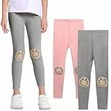 SPFASZEIV Mädchen Leggings Kleinkind Hosen mit Lächeln Gesichts Muster Kinder in voller Länge 2er-Pack 2–3 Jahre (Rosa + Grau)