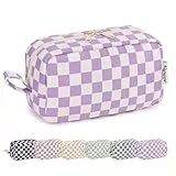 Narwey Kulturtasche Damen Kosmetiktasche Make up Tasche Damen Kulturbeutel Schminktasche Kleine, Makeup Tasche Makeup Bag (Lila Schachbrett-1,Groß)