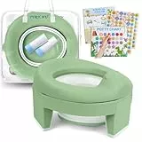 Töpfchen Toilettensitz Kinder ab 1 2 Jahre 3 in 1 Faltbarer Potty Training Weiches EVA Seat Baby AuBen Innen Tragbar Reisetoilette Reisetöpfchen mit Reisetasche und Einweg Müllsäcke(Grün)