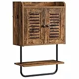 HOOBRO Medizinschrank, Badezimmerschrank, Wandschrank für Badezimmer, Küchenschrank, Badschrank mit Fensterläden und Handtuchhalter, verstellbares Regal, 2 Haken, Vintagebraun und Schwarz EBF46CW01